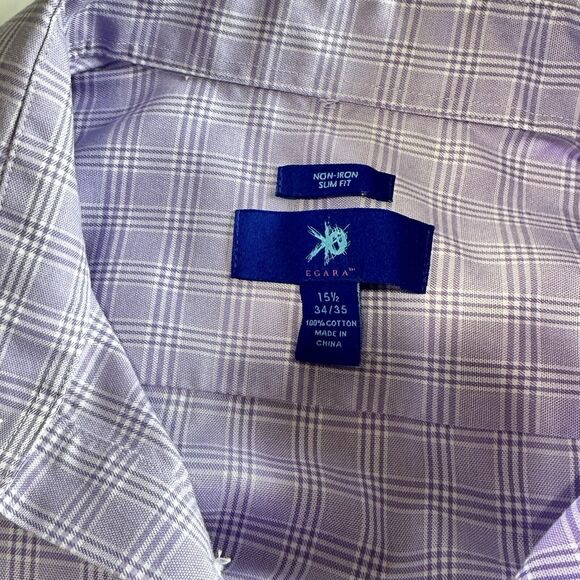 Egara Non-Iron Men’s Purple Dress Shirt 15.5 34/35 Slim Fit Button Long Sleeve - Picture 8 of 8